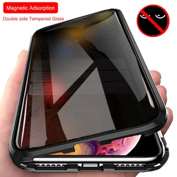 Magnetinio Grūdintas Stiklas Privatumo Metalo Atveju iphone, 11 Pro XR XS MAX X 6, 6S 7 8 Plus SE 2020 Magnetas Antispy Apsauginis Dangtelis