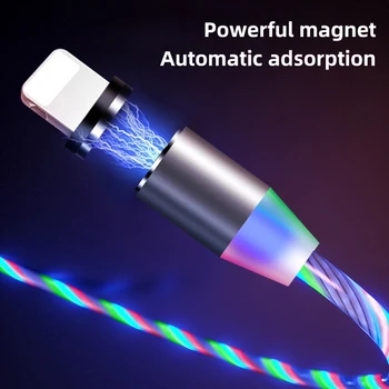 Magnetinio Micro USB C Tipo Kabelis Švyti LED Apšvietimas Teka Šviesos Greito Įkrovimo 