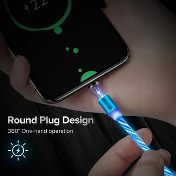 Magnetinio Srauto Šviesos Lemputė USB Krovimo Laidas iPhone 5S 5SE 6 7 8 Plius Micro USB C Tipo Kabelio 