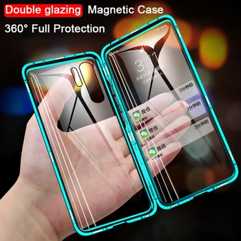 Magnetinės Metalo, Dvigubo Stiklo Pusėje Telefoną Atveju Huawei Honor Mate 30 20 P40 30 P20 Pro Lite 8X 9X Y9 Premjero P Smart Z 2019 Dangtis