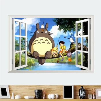 Mano Kaimynas Totoro Sienų Lipdukai Vaikams, Kambario, Namo Apdaila Anime Gyvūnų Freskos Meno Animacinių filmų 3d Lange Sienos Lipdukai Filmo Plakatas