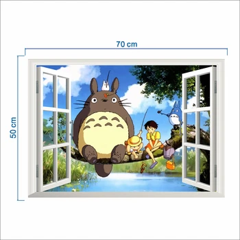 Mano Kaimynas Totoro Sienų Lipdukai Vaikams, Kambario, Namo Apdaila Anime Gyvūnų Freskos Meno Animacinių filmų 3d Lange Sienos Lipdukai Filmo Plakatas