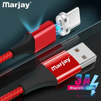 Marjay Magnetinio C Tipo 3A LED Lemputė USB C Tipo Kabelis USB C Greito Įkrovimo QC 3.0 Įkroviklio Tipo c Kabelio 