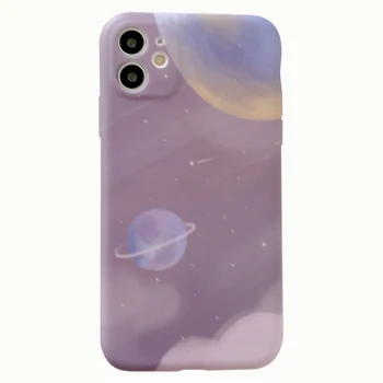 Matinio Erdvės Žvaigždės, Planetos Telefono dėklas skirtas iPhone 12 11 11pro X Xr Xs Max SE 2020 m. 7 8plus Violetinė atsparus smūgiams Minkštas Silikoninis Dangtelis
