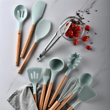Mediniai Silikono Virtuvės Indų Nonstick Indai Maisto Gaminimo Įrankis, Šaukštas Sriubos Samtį Turner Mentele Tong Virtuvės Reikmenys Kepimo Įtaisą