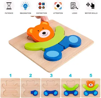 Medinės 3D Puzzle Dėlionės vaiko Mokymosi Žaislai Vaikams Animacinių filmų Gyvūnų Pelėda Galvosūkiai Žvalgybos Vaikas Švietimo Smegenų Kibinimas Žaislas
