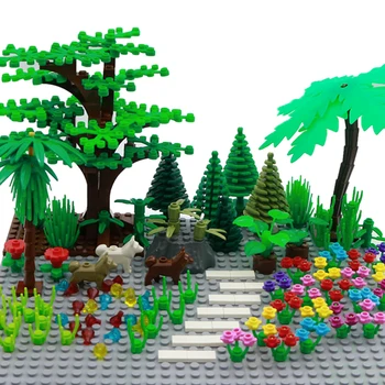 Medžio Augalų Priedai, Dalys Blokai Suderinama Žolės Krūmo Lapų Džiunglių Karinės Miesto Draugų SS Plytų Žaislai Vaikams