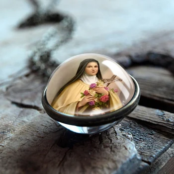 Mergelės Marijos Portretas Jėzaus Kristaus Stiklo Cabochon Pakabukas Karoliai Dvipusis Rankų darbo Karoliai Tikėjimo Dovana Krikščionių