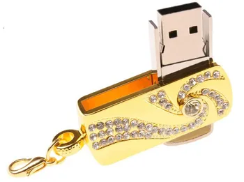 Metalo Crystal Aukso Nerūdijančio plieno pasukimo Key Chain mados USB Flash Drive 8GB 16GB pendrive 32GB pen drive, Memory Stick U disko