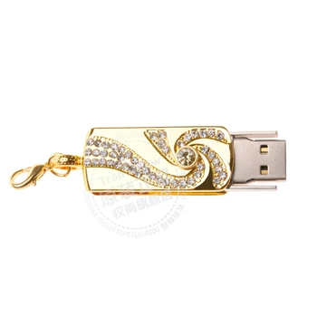 Metalo Crystal Aukso Nerūdijančio plieno pasukimo Key Chain mados USB Flash Drive 8GB 16GB pendrive 32GB pen drive, Memory Stick U disko