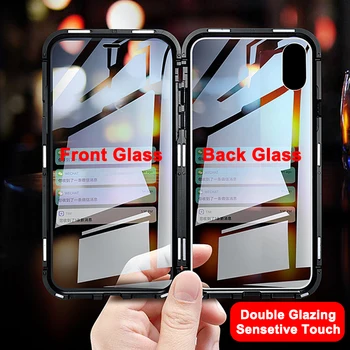 Metalo Magnetinių Adsorbcijos Atveju iPhone, 11 Pro X XS Max XR Dvipusis Stiklo Magneto Dangtelis, Skirtas 