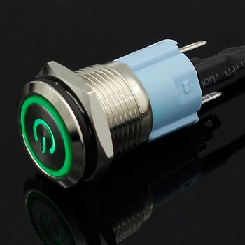 Metalo mygtukas jungiklis su šviesos 16mm plokščia galva save-iš naujo Akimirksnį 5V (12V 24V 220V Mygtukas vandeniui LED metalo jungiklis
