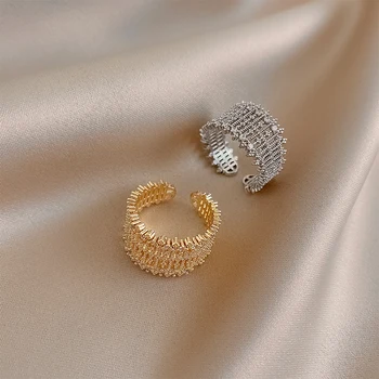 Metalo Perdėti Tuščiaviduriai Akių Inkrustacijos Cirkonis Aukso Atidaryti Žiedai Moteris 2020 Naujas Mados Prabangių Korėjos Papuošalai Vestuves Žiedas