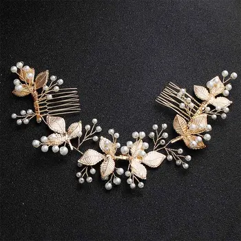 Miallo Klasikinis Perlų, Aukso Nuotakos Plaukų Aksesuarai Vestuvių Headpieces Vestuvių Plaukų Segtukai ir Spaustukai Perlai, Plaukų Papuošalai