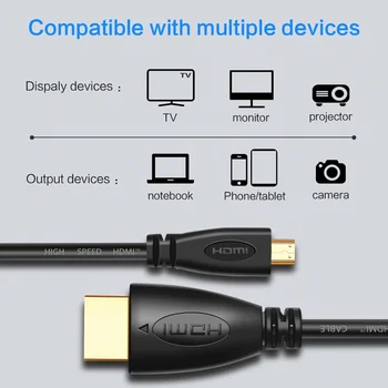 Micro HDMI 1.4 Kabelis V 1080P 3D Auksą, Padengtą Vyrų Vyrų 1m 1,5 m 1,8 m 3m 5m Micro HDMI į HDMI Adapteris, skirtas vaizdo Kamera TV Tabletę PS4