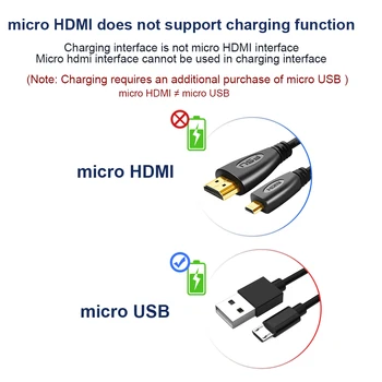 Micro HDMI 1.4 Kabelis V 1080P 3D Auksą, Padengtą Vyrų Vyrų 1m 1,5 m 1,8 m 3m 5m Micro HDMI į HDMI Adapteris, skirtas vaizdo Kamera TV Tabletę PS4