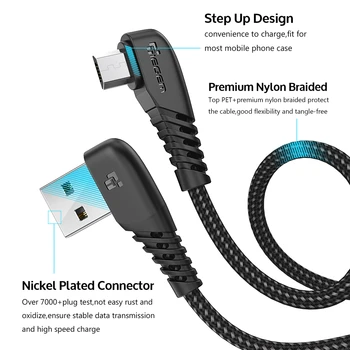Micro USB Kabelis 2A Greitas Įkroviklis USB Laidas Tiegem 90 laipsnių alkūnė Nailono Tinklelio Duomenų Kabelis Samsung/Sony/Xiaomi 