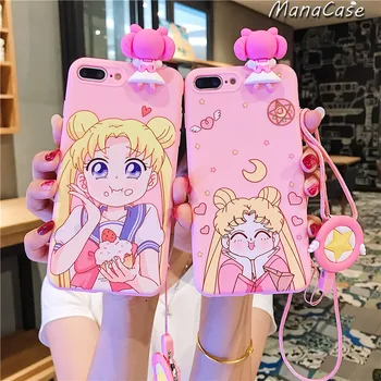 Mielas 3D Sailor Moon Veidrodžio Laikiklis Telefono dėklas Samsung Galaxy S8 S9 S10 Pastaba 9 10 Plius A10 A20 A30 A50 A70 Minkštas Galinį Dangtelį