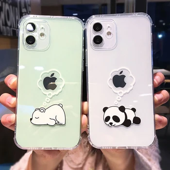 Mielas Animacinių filmų Panda Bear Telefono dėklas Skirtas iPhone 12 11 Pro Max Pro 11 12 XS Max XR XS X 7 8 Plus Skaidri Minkšta atsparus smūgiams Dangtis