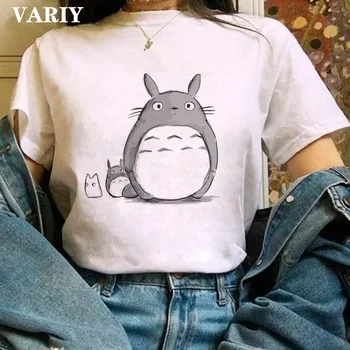 Mielas Anime Grafikos Totoro Studio Ghibli Marškinėliai Moterims Harajuku Kawaii Miyazaki T-shirt 90s Marškinėlius Mados Viršuje, Trišakiai Moteris