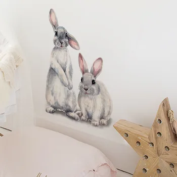 Mielas Pilka Bunny Triušiai Sienų Lipdukai, Vaikų Kambario, Kūdikių Darželio Kambario Dekoravimas Sienų Lipdukai Mergina Kambaryje Namų Dekoro PVC