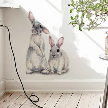 Mielas Pilka Bunny Triušiai Sienų Lipdukai, Vaikų Kambario, Kūdikių Darželio Kambario Dekoravimas Sienų Lipdukai Mergina Kambaryje Namų Dekoro PVC