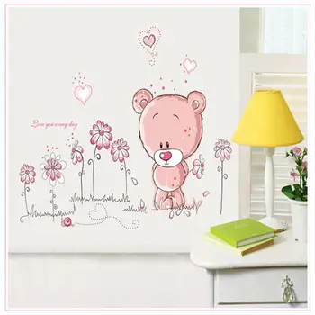 Mielas pink cartoon gyvūnų meilė padengia gėlių kūdikių, vaikų, miegamojo kambario dekoro sienų lipdukai vaikams vaikų darželio lipdukas lipdukas mergina dovana