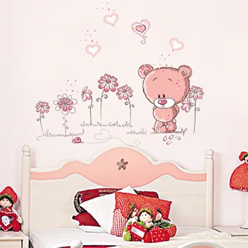Mielas pink cartoon gyvūnų meilė padengia gėlių kūdikių, vaikų, miegamojo kambario dekoro sienų lipdukai vaikams vaikų darželio lipdukas lipdukas mergina dovana