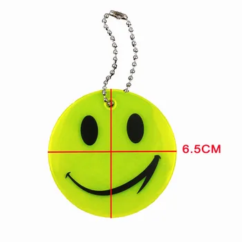 Mielas šypsena veide 6.5 cm Atspindintis keychain maišelį pakabukas priedai Didelio matomumo keyrings eismo matomas saugos naudoti