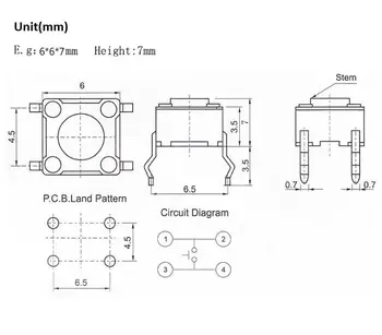 Mikro Jungiklis 6x6mm Skydelis PCB Akimirksnį Lytėjimo Taktiškumas Mini Mygtukas Jungiklis DIP 4pin 6x6x4.3/4.5/5/6/18 MM 6*6*4.3 mm, 4,5 mm