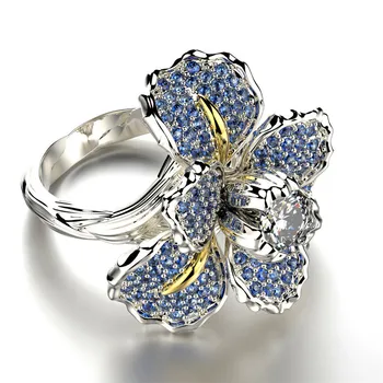 Milangirl Prabanga Moterų Balta Mėlyna Gėlė, Žiedas, Žavesio Kristalų Cirkonis Akmuo Sužadėtuvių Žiedas Elegantiškas Žiedai Moterims