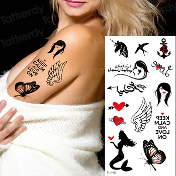Minimalistinio tatuiruotės moterys laikina tatuiruotė žodis black mažas tatuiruotes ant rankos riešo vandeniui netikras, tatuiruotė žodžius, širdies, kūno lipdukai