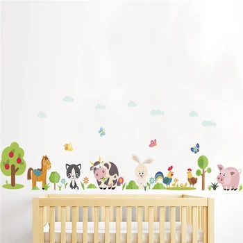 Miško arklių, triušių medžio karvė drugelis sienų lipdukai vaikams kambariai namų dekoro animacinių filmų gyvūnų sienos lipdukai pvc jam prilygintą išsilavinimą meno plakatas