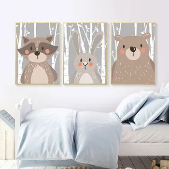 Miško Gyvūnai Plakatas Spaudinių Bear Rabbit Fox Drobė, Tapyba Ant Sienos Vaikų, Miegamojo, Vaikų Darželio Paveiksl Kūdikio Kambario Dekoro