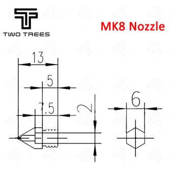 MK7 MK8 Antgalis 0,4 mm, 0,3 mm 0,2 mm ir 0,5 mm, Vario 3D Spausdintuvai Dalys Ekstruderiu Sriegiu 1.75 mm 3.0 mm Kaitinimo Galvos Žalvariniai Antgaliai Dalis