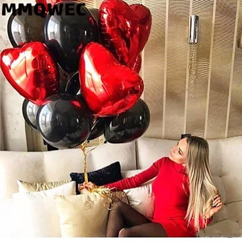 MMQWEC 20pcs 10inch raudona juoda latekso balionų, 18inch Raudona širdis folija balioną už vestuvių valentino dekoro gimtadienio Oro kamuoliai
