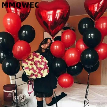 MMQWEC 20pcs 10inch raudona juoda latekso balionų, 18inch Raudona širdis folija balioną už vestuvių valentino dekoro gimtadienio Oro kamuoliai
