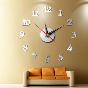 Modernus Didelis Sieninis Laikrodis 3d Veidrodis Lipdukas Unikalus ir Didelis Skaičius Watch 