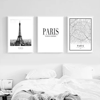 Modernus Minimalistinis Juodas Ir Baltas Bokštas Paryžiuje Kraštovaizdžio Tapybos Drobės Spausdinti Nuotraukų Plakatas Freskos Graži Namų Dekoracija