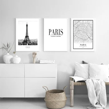 Modernus Minimalistinis Juodas Ir Baltas Bokštas Paryžiuje Kraštovaizdžio Tapybos Drobės Spausdinti Nuotraukų Plakatas Freskos Graži Namų Dekoracija