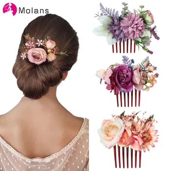 Molans Violetinė Rugiagėlių, Rožių Plaukų Šukos Gražus Elegantiškas Stimuliacija Gėlių Plaukų Šukos Moterų Vestuvių Miškų Foto Headpieces