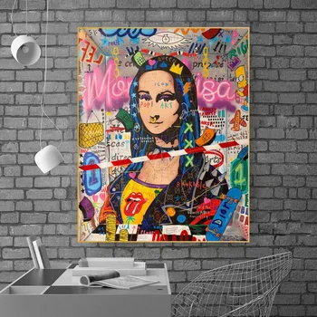 Mona Lisa Gatvės grafiti meno drobė abstrakti tapyba, įdomių jam prilygintą išsilavinimą meno plakatai kambarį namo apdaila nuotraukas