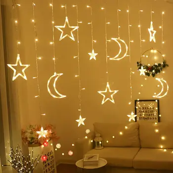 Moon Star LED Šviesos Eilutę EID Mubarakas Ramadanas Apdailos Islamo Musulmonų Gimtadienio Dekoro Eid Al Adha Ramadanas Eid Dekoras