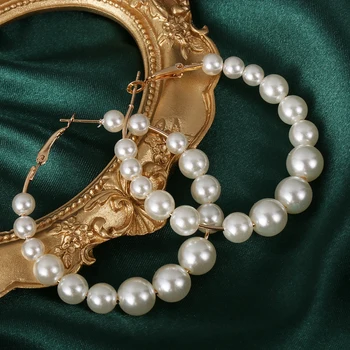 Moterims, Elegantiška Baltųjų Perlų Turas Hoopas Auskarai Mergina Gimtadienio Didelis Perlas Ratas Apvalus Auskarai Vestuvių Mados Juvelyrika