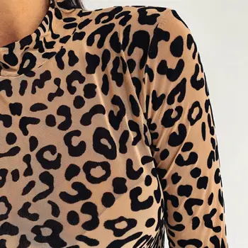 Moteris Rudens-Žiemos Viršuje Leopardas Spausdinti Pagrindinio T Elegantiškas Marškinėliai ilgomis Rankovėmis Vėžlys Kaklo Tee Marškinėliai Femme Ponios marškinėlius Streetwear