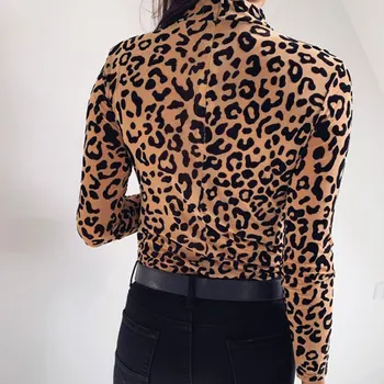 Moteris Rudens-Žiemos Viršuje Leopardas Spausdinti Pagrindinio T Elegantiškas Marškinėliai ilgomis Rankovėmis Vėžlys Kaklo Tee Marškinėliai Femme Ponios marškinėlius Streetwear