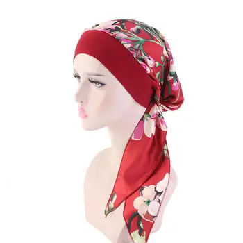 Moteriški Musulmonišką Hidžabą Vėžio Chemo Gėlių Spausdinti Skrybėlę Turbaną Bžūp Apima Plaukų Slinkimas, Galvos Skara Wrap Iš Anksto Susieta Apdangalai, Strech Bandana