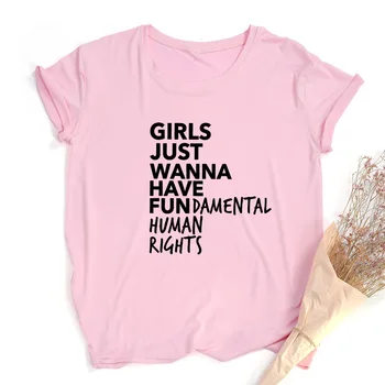 Moterys T Shirts Merginos Tiesiog Nori Turėti Pagrindines Žmogaus Teises, Letter Spausdinimo Feminizmo Marškinėliai Trumpomis Rankovėmis Vasaros Viršūnes Tees Tumblr