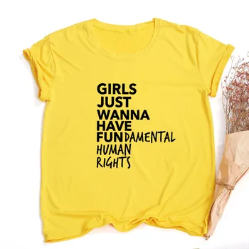 Moterys T Shirts Merginos Tiesiog Nori Turėti Pagrindines Žmogaus Teises, Letter Spausdinimo Feminizmo Marškinėliai Trumpomis Rankovėmis Vasaros Viršūnes Tees Tumblr