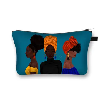 Moterys, Tualetinių Reikmenų Krepšys Meno Afrikos Juodoji Sesuo Modelį Kosmetikos Krepšys Ponios Atsitiktinis Užtrauktukas Makiažas Krepšiai Moterų Mados Grožio Dėklas
